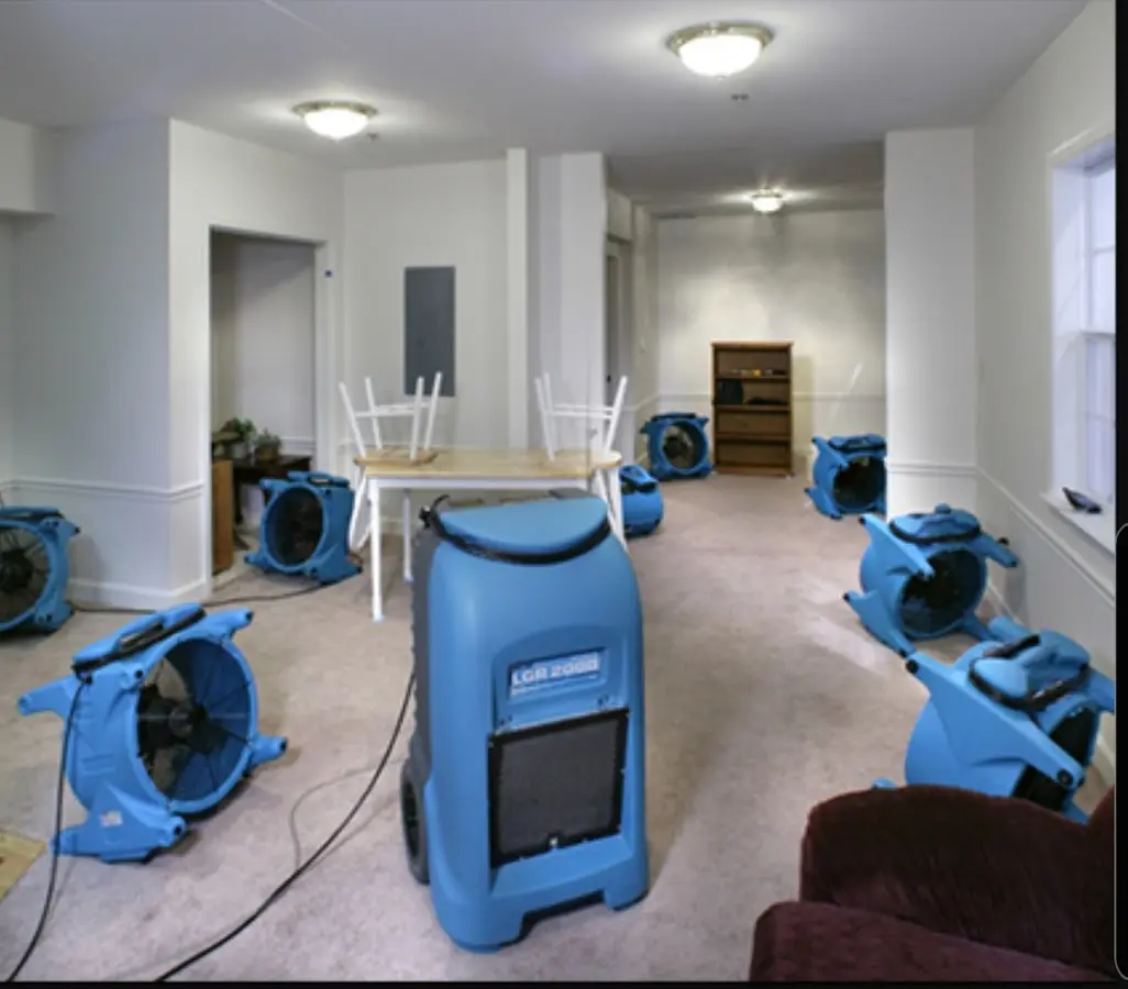 Air movers and dehumidifier setup for Water Damage Restoration in Dunellen